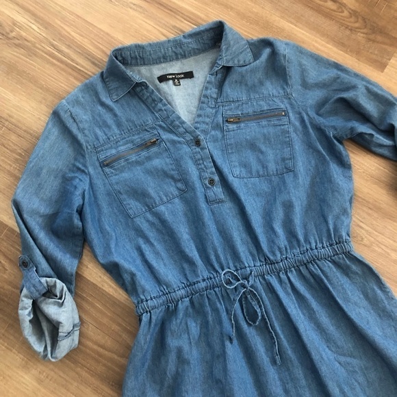 New Look Chambray Collar Dress Women Size Medium - Picture 2 of 4